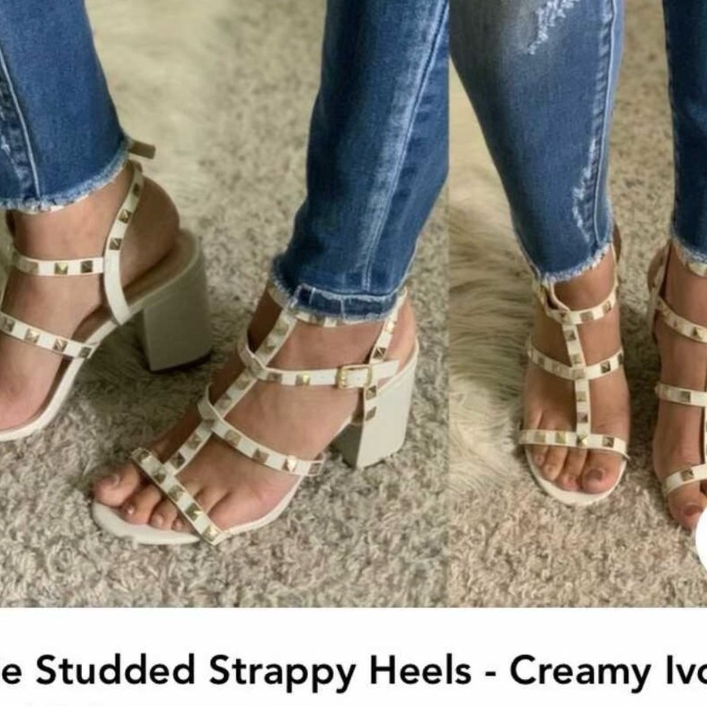 Valentino Dup Ivory Studded Block Heels
